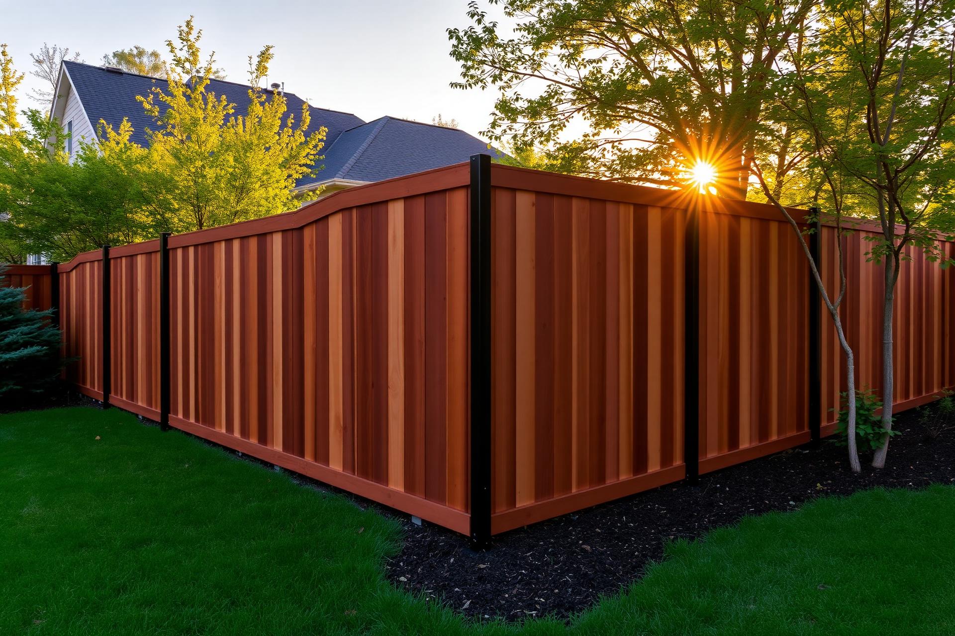 Cedar privacy fence with steel posts in a Kansas City backyard